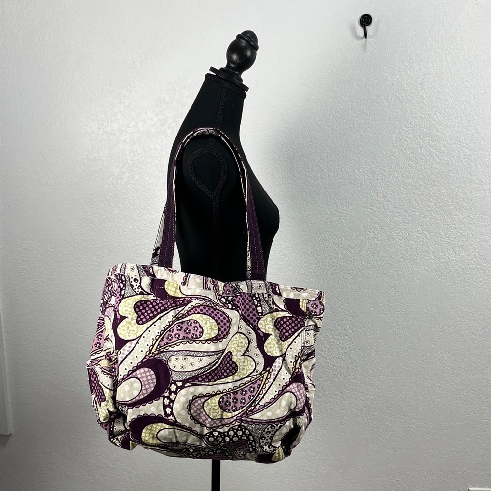 Thirty-One Retro Metro Purple Paisley  Shoulder Bag Canvas Tote 13.5”Hx16”W Chic